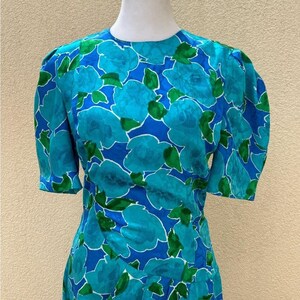 Vintage Adrianna Papell blue and green floral silk brocade dress image 4