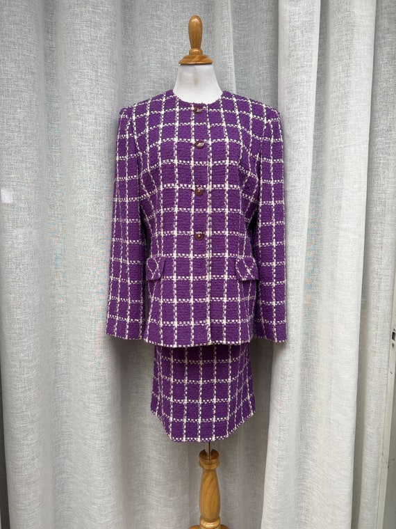 1990’s Purple off white plaid tweed single button 