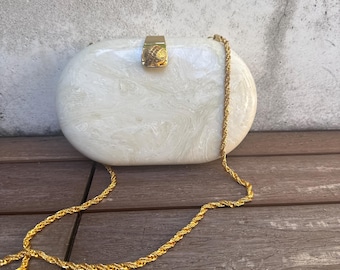 Off white cream onyx like acrylic white mini evening bag clutch Italy