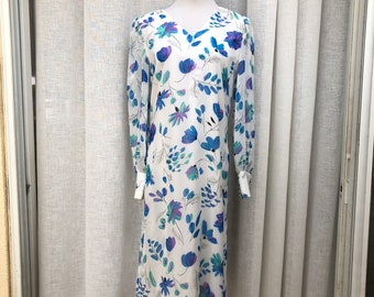 Vintage Tony Ruocco for Alper Schwartz blue and white floral long sleeve brocade midi dress