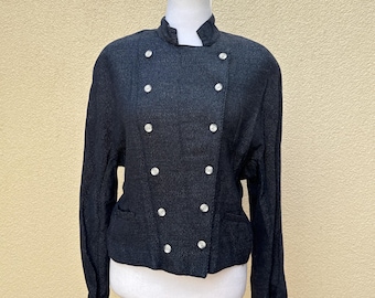 Francine Browner Rumours dark gray twill military style stripped double breasted unlined jacket