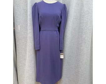 NWT vintage Mariko New York lavender midi dress puffed shoulders fitted waist