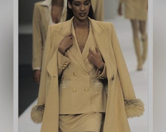 Escada Margaretha Ley light cream blazer and skirt set white lace trims