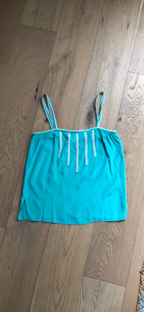 Jack Mulqueen Vintage Turquoise silk chemise top … - image 2