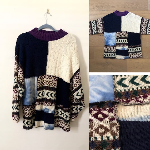 Wally Iwanciw Functional Funware knitted patchwork cotton wool blend designer sweater, made in USA