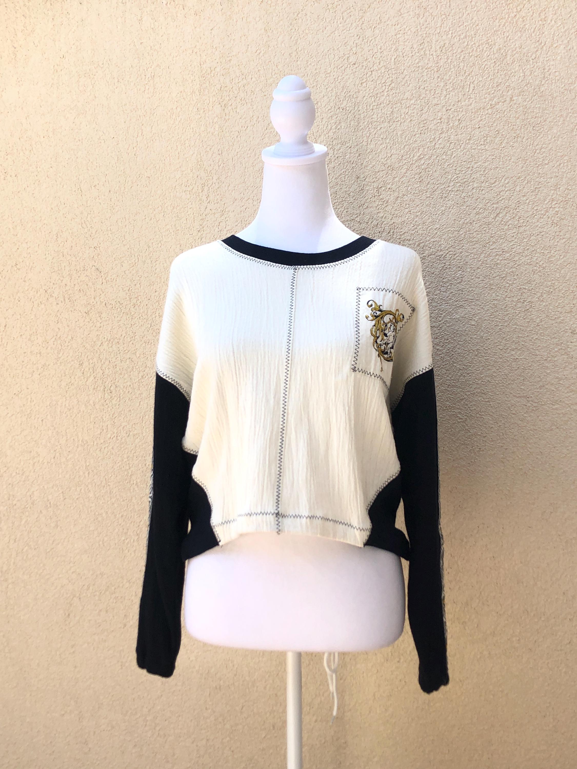 TRIC-TRAC by Phyllis Keitlen Balck and off White Cropped