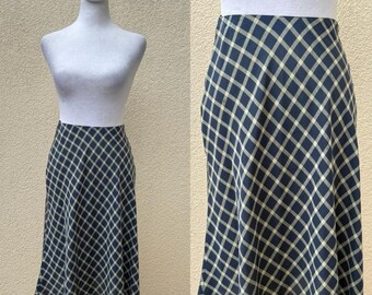 Ralph Lauren purple label silk midi blue off white plaid skirt
