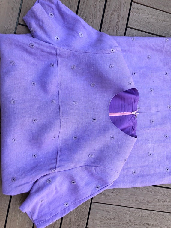 Vintage purple lilac lavender embroidered linen b… - image 5