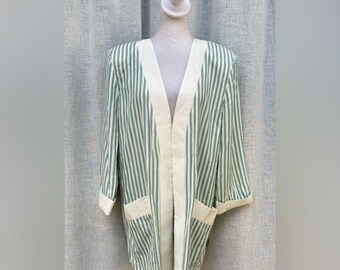 B.G.B white mint green striped open blouse cardigan jacket