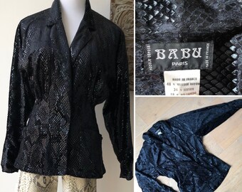 BABU Paris faux snake skin black single breasted jacket, made in France