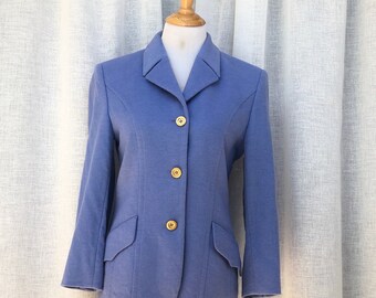 MONDI periwinkle blue single breasted blazer button down with gold tone buttons