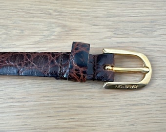 HALSTON Brown Leather Belt With Solid Brass Gold Tone Buckle  display picture 1