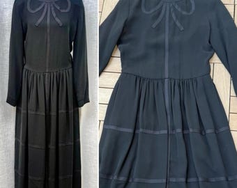Giorgio Armani black long sleeve silk bow tie  dress