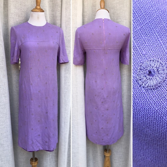 Vintage purple lilac lavender embroidered linen b… - image 1