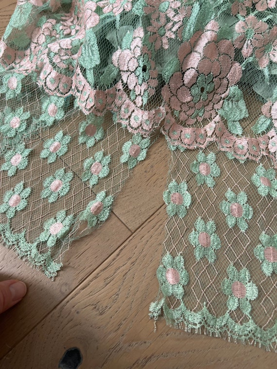 Romantic 1970's mint green and pink lace floral s… - image 7