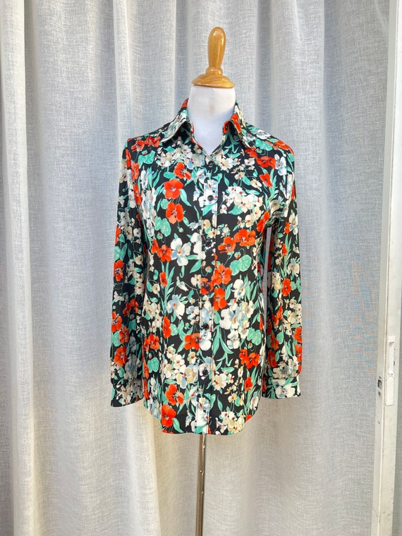 1960 Act III Mad Men style floral nylon long slee… - image 1