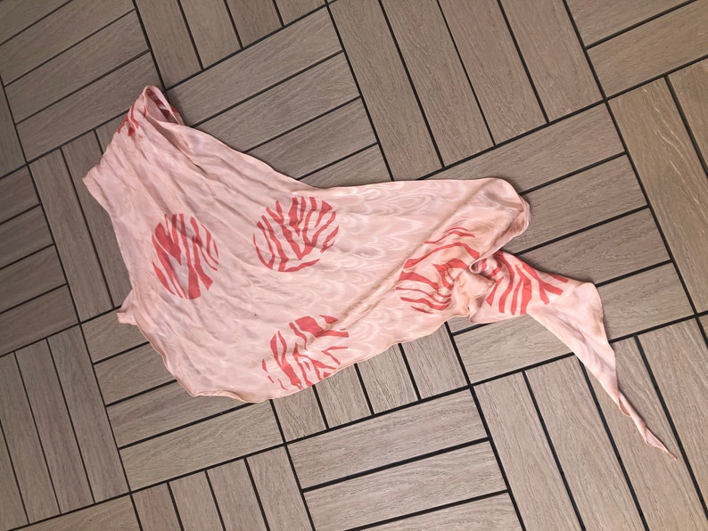 1980/'s Saint Pompei Peach Pink and Coral Silk Moire Midi Dress size 10 vintage