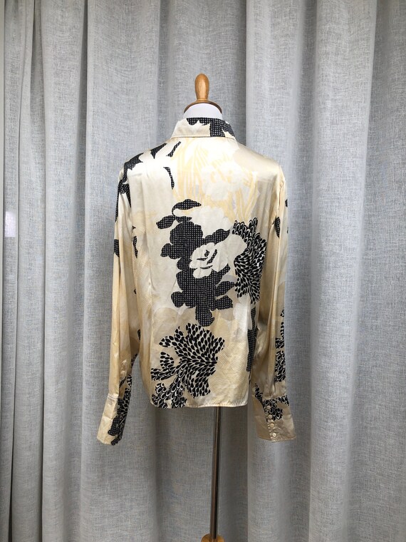 Louis Féraud floral satin  silk button down cream… - image 2