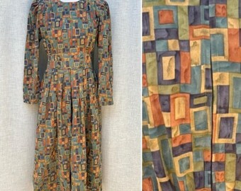 Karin Stevens petites multicolor square print long sleeve dress