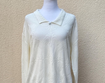 1990 off white ivory knitted tab collar sweater