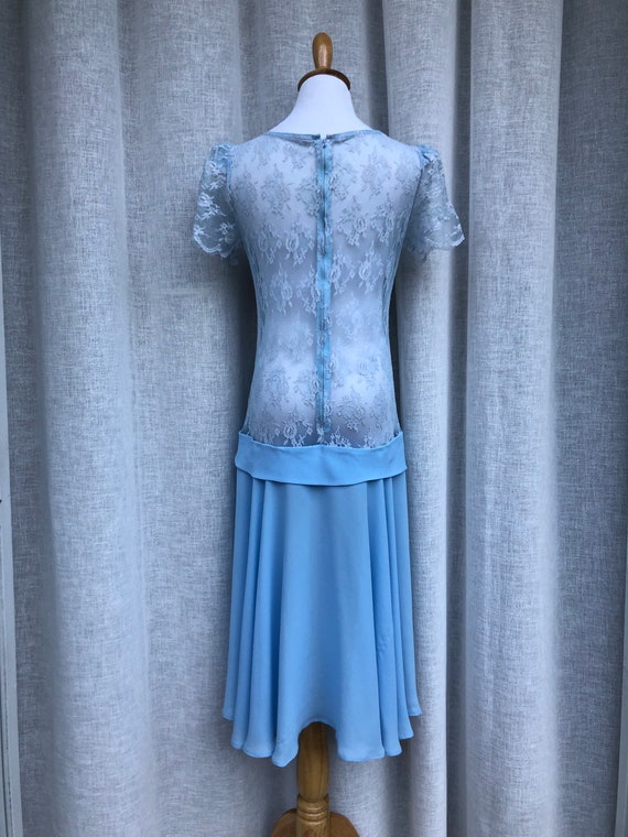 Vintage 1980's Romantic Light Blue Lace dropped w… - image 4