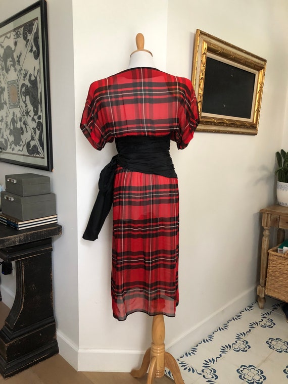 Albert Nipon sheer red and black plaid batwing ci… - image 3