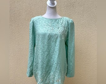 UMI Collections by Anne Crimmins mint green blue embroidered blouse