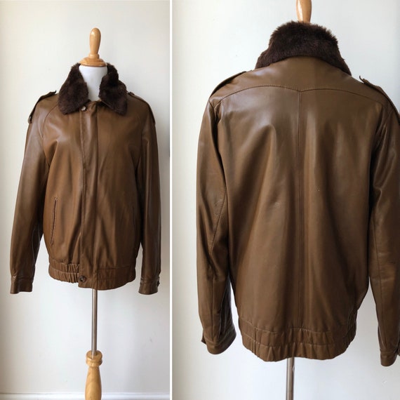 Vintage Aviator Bomber Flight Pilot Brown Soft Lea