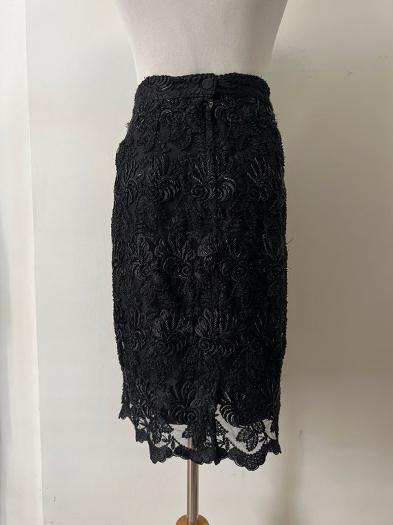 1990's Black Lace beaded skirt and jacket set - image 8