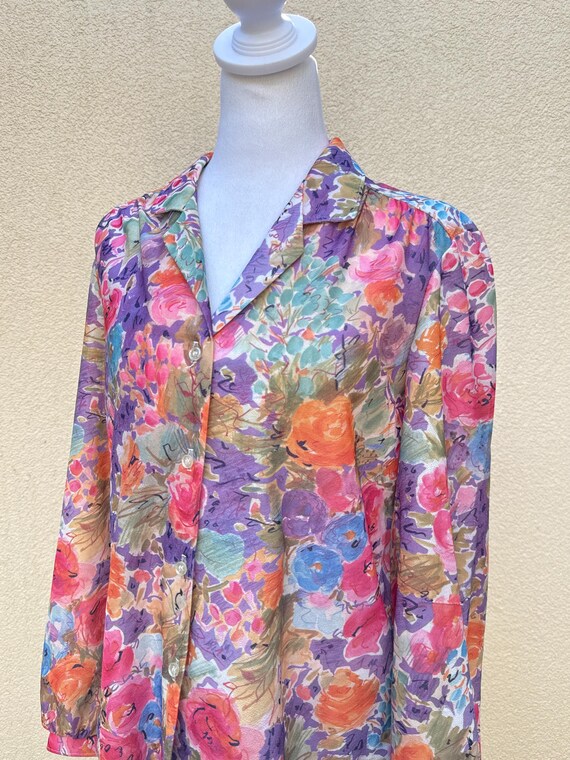 1970 Devon multicolor floral button down collared… - image 3