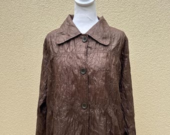 Damee Brown glazed crinckled single breasted jacket