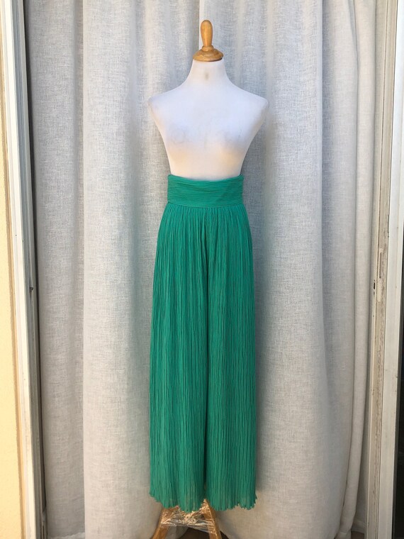 Mary McFadden Pleats Plisse Emerald Green high wa… - image 2
