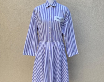 California Design by Dorothy Samuel lavender and white pin Striped button down collared cotton shirt dress