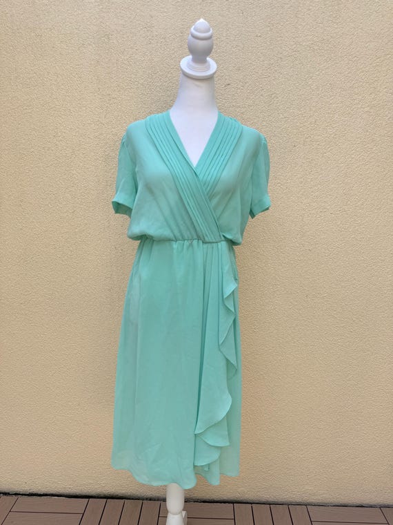 1960 Turquoise Aqua Mint Green Wrap Style Short Sleeve Dress