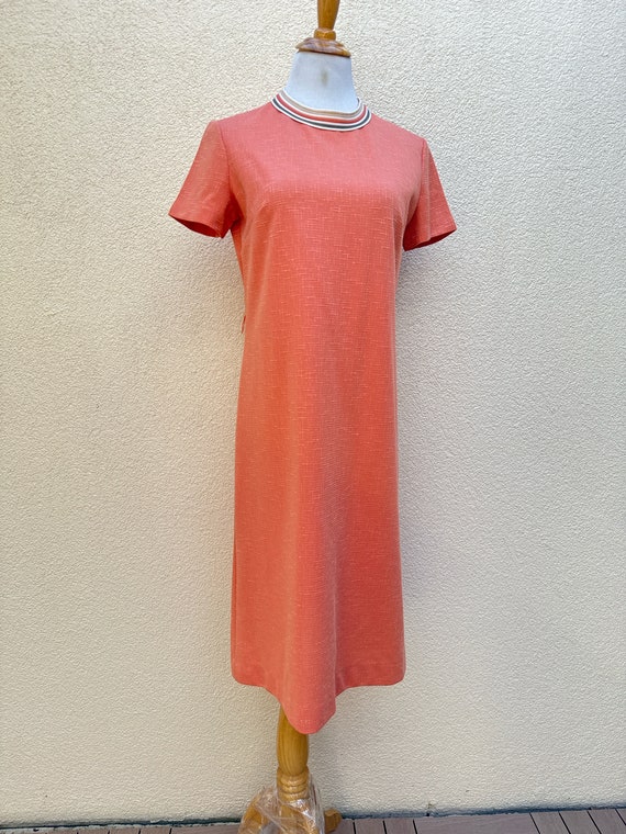 1960’s orange coral Crewneck T-shirt Dress in  Po… - image 2