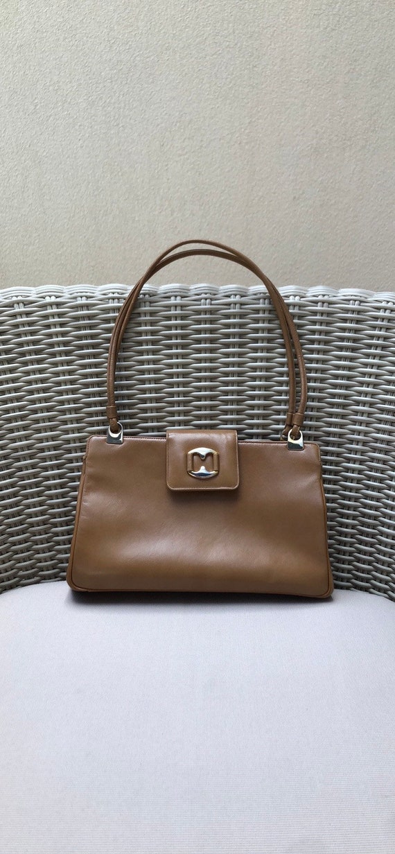 1970's Bienen Davis light brown leather Bag brass 