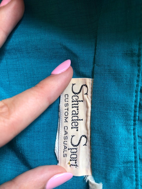 Vintage Schrader Sport Turquoise long sleeve shir… - image 7