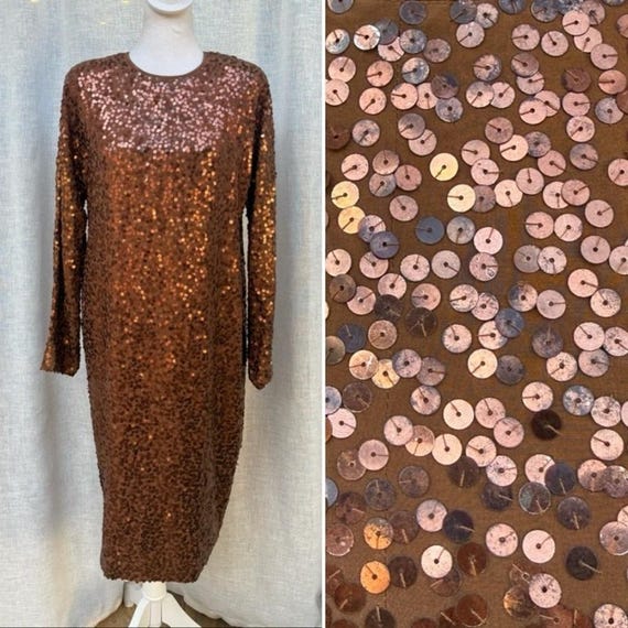ellen tracy gold dress Ellen Tracy Women's Brown & Gold Metallic Dress Without Belt Size Large