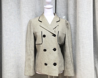 1990’s Louis Féraud black and beige/off white color double breasted 100% wool blend blazer