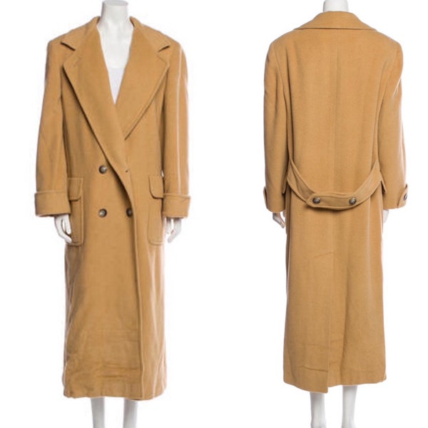 Vtg Saks Fifth Ave camel hair double breasted caramel brown coat, Sz 10