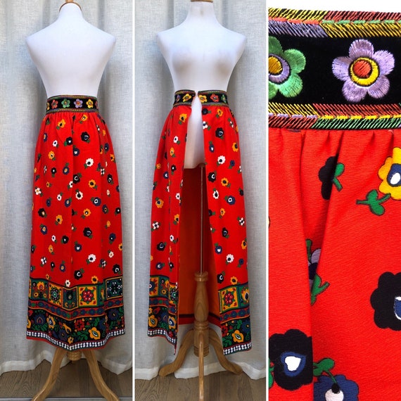 1970’s ethnic Scandinavian maxi Folk wrap over sk… - image 1