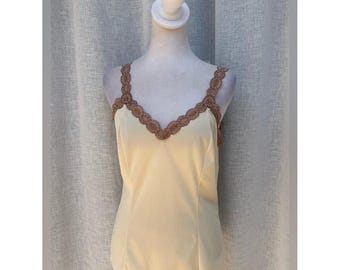 Vintage floral lace ivory brown nylon top camisole