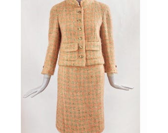 B. Altman & Co Salmon  Green Tweed Suit, blazer skirt ca. 1966