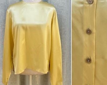 Light Yellow back button down long sleeve sarin silk blouse