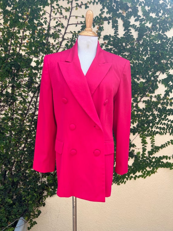 Hot pink magenta fuchsia double breasted blazer by