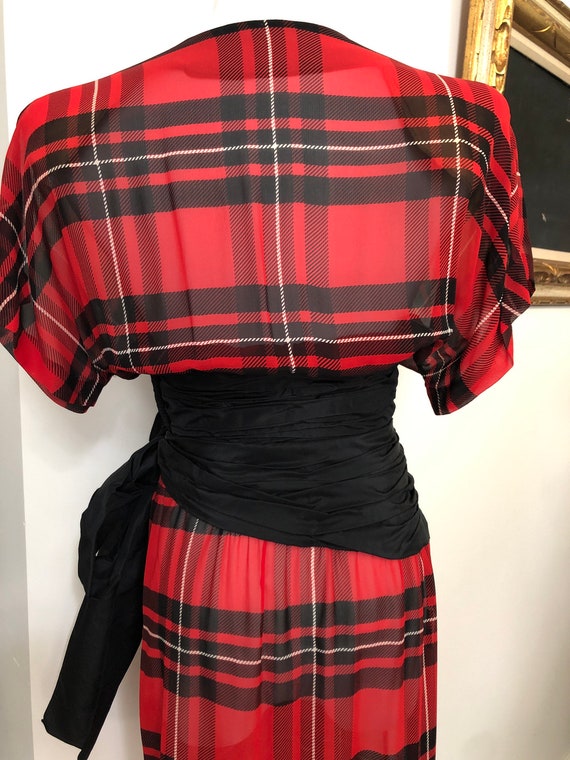 Albert Nipon sheer red and black plaid batwing ci… - image 6