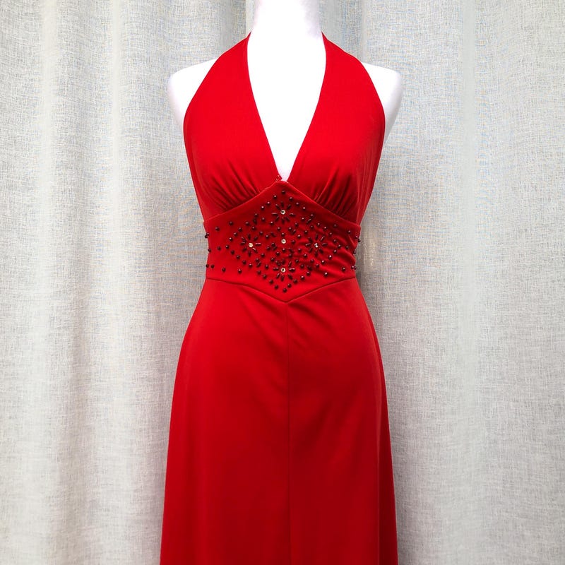 Red Beaded Halter Neck Tulle Dress main image 0