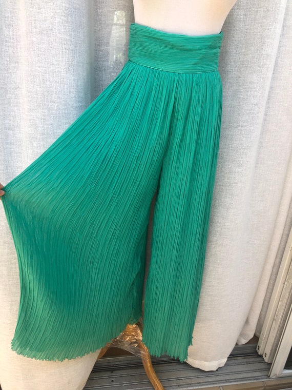 Mary McFadden Pleats Plisse Emerald Green high wa… - image 7