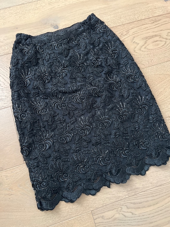 1990's Black Lace beaded skirt and jacket set - image 10
