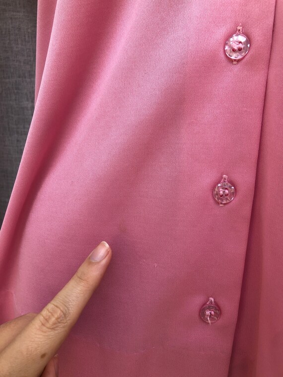 1960 pink stretch polyester button down short sle… - image 8